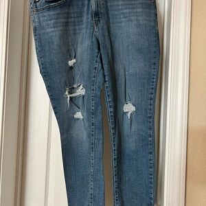 Levi's Blue Ankle Cropped Jeans with Distressed Details